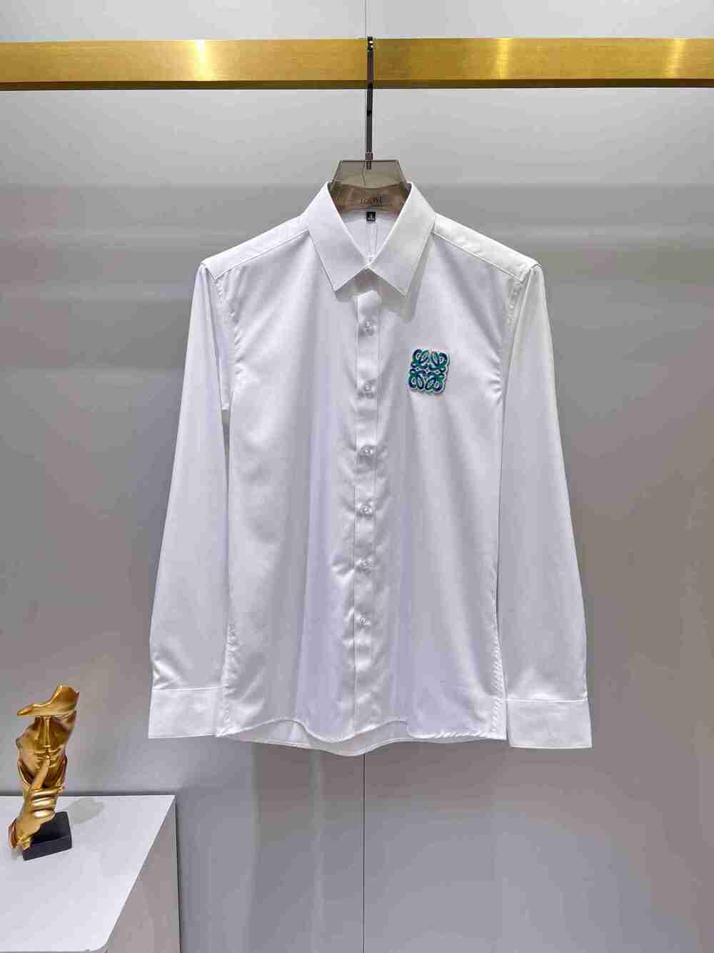 LOEWE White Long Sleeve Shirt Green Blue Anagram Patch